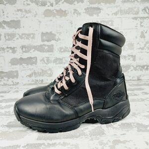 Interceptor Black Leather Tactical Lace Up Round Toe Boots V376